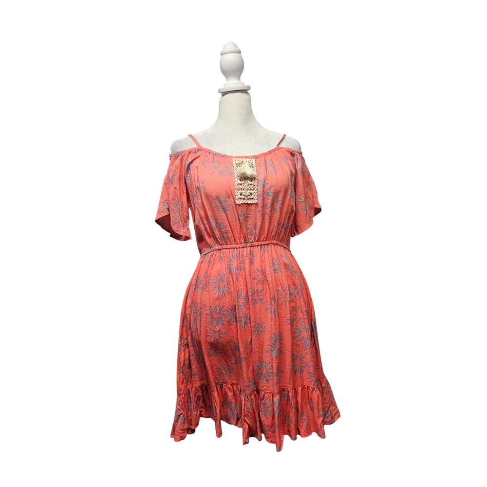 Coral Off-Shoulder Floral Summer Dress